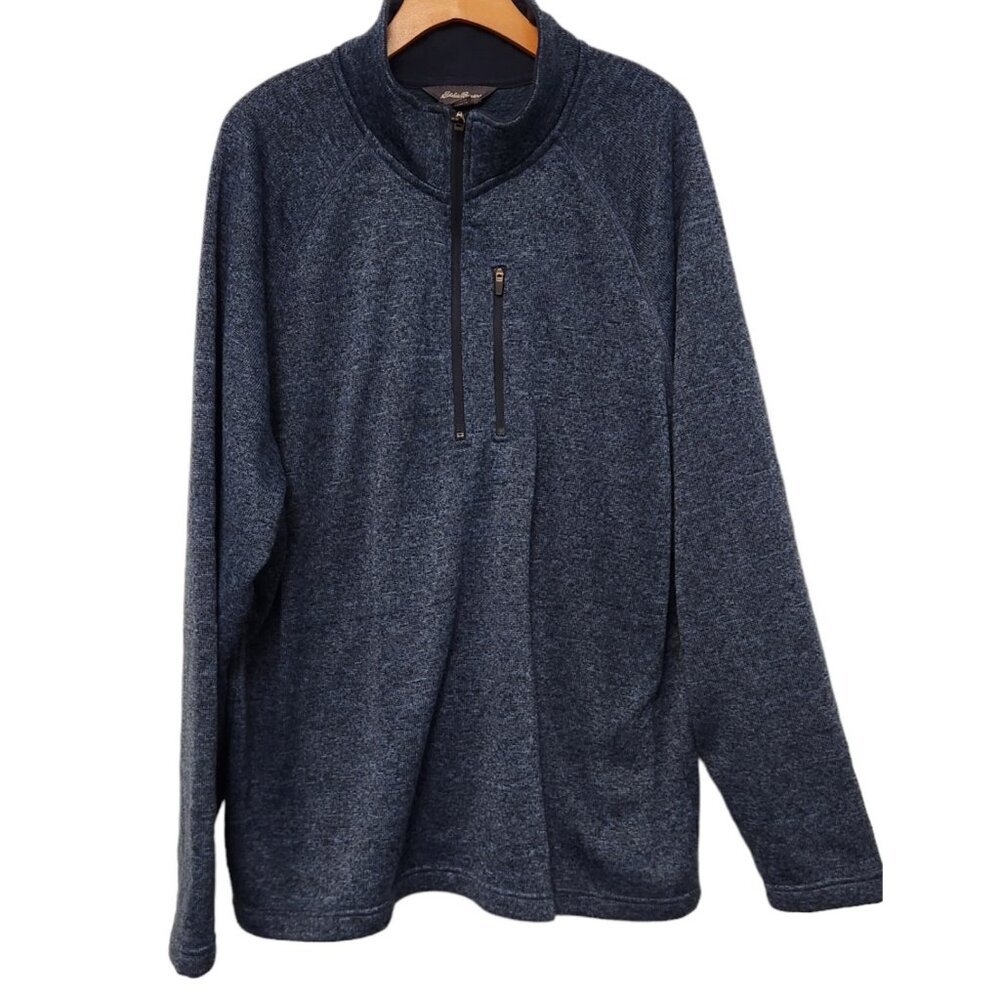Eddie Bauer Sweater 1/4 Zip Fleece Heathered Navy Blue Mens Size XXL 2XL‎ EUC
